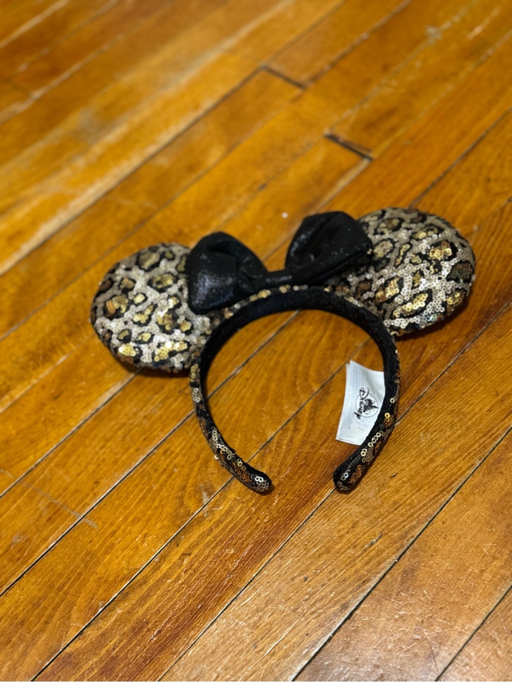 Disney Sequin Leopard Print Minnie Ears Headband - Black & Gold